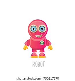 vector funny cartoon pink friendly robot character Isolated on white background. Kids 3d robot toy logo design template