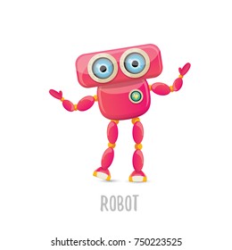 vector funny cartoon pink friendly robot character Isolated on white background. Kids 3d robot toy logo design template