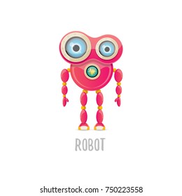 vector funny cartoon pink friendly robot character Isolated on white background. Kids 3d robot toy logo design template