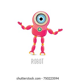 vector funny cartoon pink friendly robot character Isolated on white background. Kids 3d robot toy logo design template