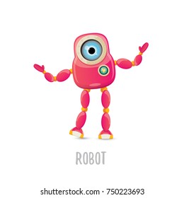 vector funny cartoon pink friendly robot character Isolated on white background. Kids 3d robot toy logo design template