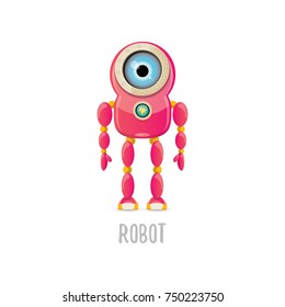 vector funny cartoon pink friendly robot character Isolated on white background. Kids 3d robot toy logo design template