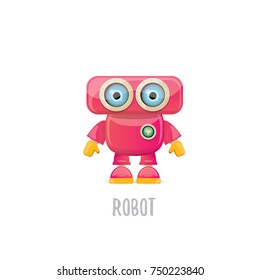 vector funny cartoon pink friendly robot character Isolated on white background. Kids 3d robot toy logo design template
