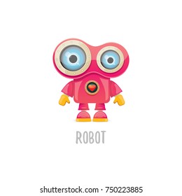 vector funny cartoon pink friendly robot character Isolated on white background. Kids 3d robot toy logo design template