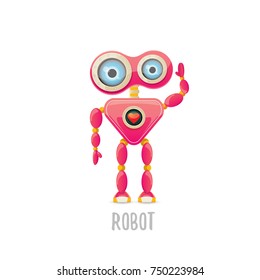 vector funny cartoon pink friendly robot character Isolated on white background. Kids 3d robot toy logo design template