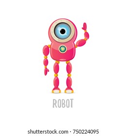 vector funny cartoon pink friendly robot character Isolated on white background. Kids 3d robot toy logo design template