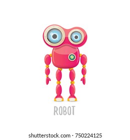 vector funny cartoon pink friendly robot character Isolated on white background. Kids 3d robot toy logo design template