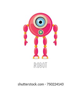 vector funny cartoon pink friendly robot character Isolated on white background. Kids 3d robot toy logo design template