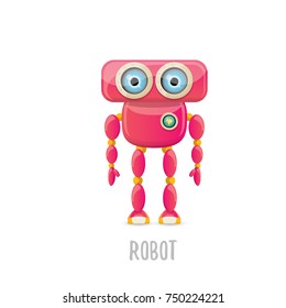 vector funny cartoon pink friendly robot character Isolated on white background. Kids 3d robot toy logo design template