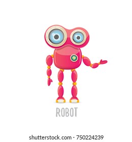 vector funny cartoon pink friendly robot character Isolated on white background. Kids 3d robot toy logo design template