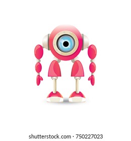vector funny cartoon pink friendly robot character Isolated on white background. Kids 3d robot toy logo design template