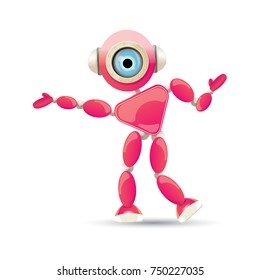 vector funny cartoon pink friendly robot character Isolated on white background. Kids 3d robot toy logo design template
