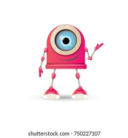 vector funny cartoon pink friendly robot character Isolated on white background. Kids 3d robot toy logo design template