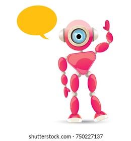 vector funny cartoon pink friendly robot character Isolated on white background. Kids 3d robot toy logo design template
