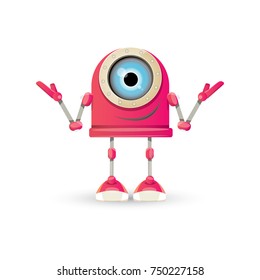 vector funny cartoon pink friendly robot character Isolated on white background. Kids 3d robot toy logo design template