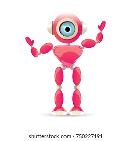 vector funny cartoon pink friendly robot character Isolated on white background. Kids 3d robot toy logo design template