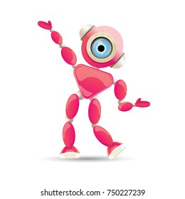 vector funny cartoon pink friendly robot character Isolated on white background. Kids 3d robot toy logo design template