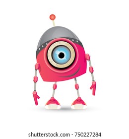 vector funny cartoon pink friendly robot character Isolated on white background. Kids 3d robot toy logo design template
