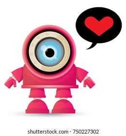 vector funny cartoon pink friendly robot character Isolated on white background. Kids 3d robot toy logo design template