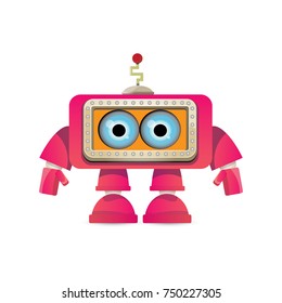 vector funny cartoon pink friendly robot character Isolated on white background. Kids 3d robot toy logo design template