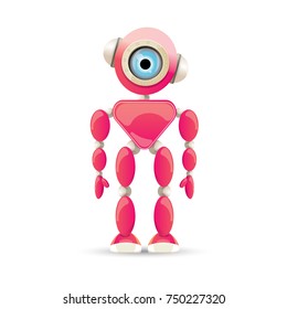 vector funny cartoon pink friendly robot character Isolated on white background. Kids 3d robot toy logo design template