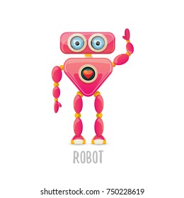 vector funny cartoon pink friendly robot character Isolated on white background. Kids 3d robot toy logo design template