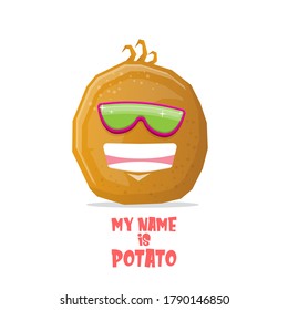 personaje de caricatura vectorial divertido con gafas de sol aisladas en fondo blanco. funky sonriente personaje de papa vegetal de verano