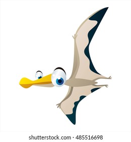 Vector funny cartoon Pterosaur image. Flying dinosaur or pterodactyl