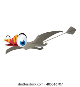 Vector funny cartoon Pterosaur image. Flying dinosaur or pterodactyl