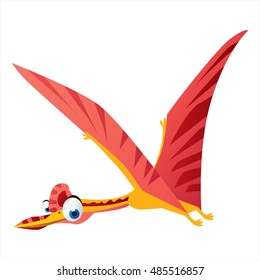 Vector funny cartoon Pterosaur image. Flying dinosaur or pterodactyl