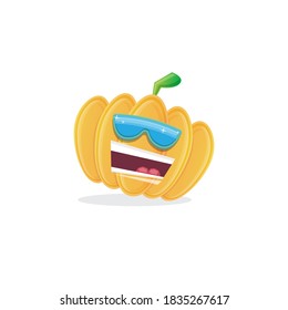 vector funny cartoon pumpkin character with sunglasses isolated on white background. funky smiling autumn vegetable character. Halloween cartoon smiling pumpkin 