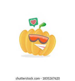 vector funny cartoon pumpkin character with sunglasses isolated on white background. funky smiling autumn vegetable character. Halloween cartoon smiling pumpkin 