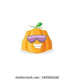 vector funny cartoon pumpkin character with sunglasses isolated on white background. funky smiling autumn vegetable character. Halloween cartoon smiling pumpkin 