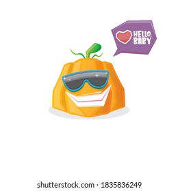personaje vectorial divertido de calabaza de dibujos animados con gafas de sol aisladas en fondo blanco. funky sonriente personaje vegetal otoñal. Caricatura de Halloween calabaza sonriente 