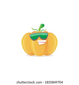 vector funny cartoon pumpkin character with sunglasses isolated on white background. funky smiling autumn vegetable character. Halloween cartoon smiling pumpkin 