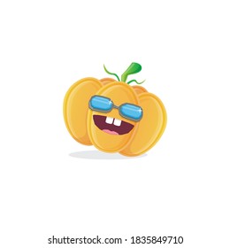 vector funny cartoon pumpkin character with sunglasses isolated on white background. funky smiling autumn vegetable character. Halloween cartoon smiling pumpkin 