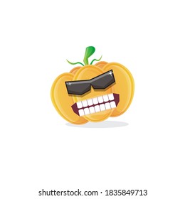 vector funny cartoon pumpkin character with sunglasses isolated on white background. funky smiling autumn vegetable character. Halloween cartoon smiling pumpkin 