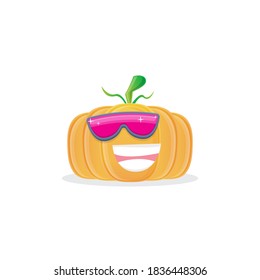 vector funny cartoon pumpkin character with sunglasses isolated on white background. funky smiling autumn vegetable character. Halloween cartoon smiling pumpkin 