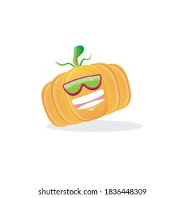 vector funny cartoon pumpkin character with sunglasses isolated on white background. funky smiling autumn vegetable character. Halloween cartoon smiling pumpkin 