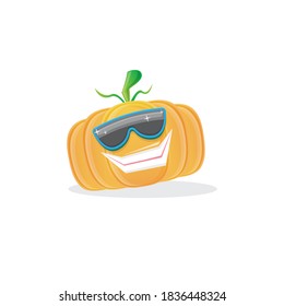 vector funny cartoon pumpkin character with sunglasses isolated on white background. funky smiling autumn vegetable character. Halloween cartoon smiling pumpkin 