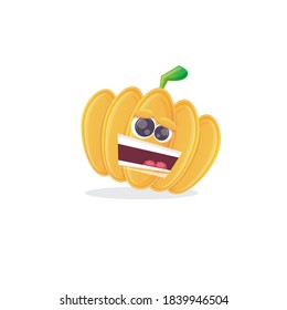 personaje vectorial divertido de calabaza de dibujos animados aislado en fondo blanco. funky sonriente lindo personaje de verduras otoñales. Caricatura de Halloween calabaza sonriente