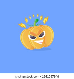 vector funny cartoon pumpkin character isolated on blue background. funky smiling cute autumn vegetable character. Halloween cartoon smiling pumpkin