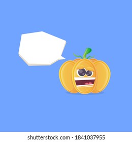 vector funny cartoon pumpkin character isolated on blue background. funky smiling cute autumn vegetable character. Halloween cartoon smiling pumpkin