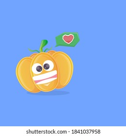 vector funny cartoon pumpkin character isolated on blue background. funky smiling cute autumn vegetable character. Halloween cartoon smiling pumpkin