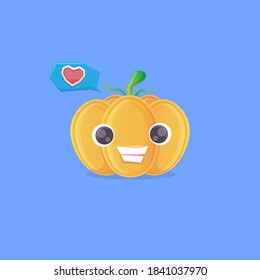 Vektorgrafik-Kürbis-Charakter einzeln auf blauem Hintergrund. Funky lächelnde süße Herbstgemüse Charakter. Halloween-Cartoon, der Kürbis lächelt