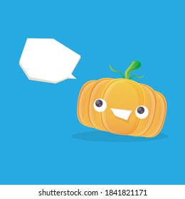vector funny cartoon pumpkin character isolated on blue background. funky smiling cute autumn vegetable character. Halloween cartoon smiling pumpkin