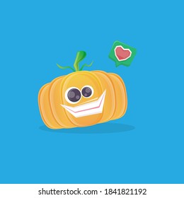 vector funny cartoon pumpkin character isolated on blue background. funky smiling cute autumn vegetable character. Halloween cartoon smiling pumpkin