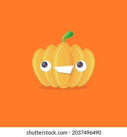 vector funny cartoon pumpkin character isolated on blue background. funky smiling cute autumn vegetable character. Halloween cartoon smiling pumpkin