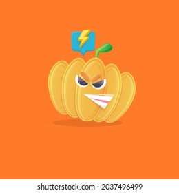 vector funny cartoon pumpkin character isolated on blue background. funky smiling cute autumn vegetable character. Halloween cartoon smiling pumpkin