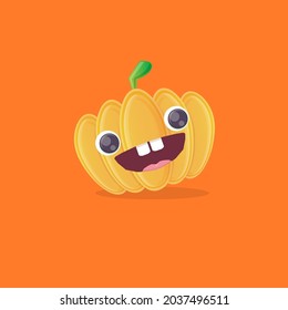 vector funny cartoon pumpkin character isolated on blue background. funky smiling cute autumn vegetable character. Halloween cartoon smiling pumpkin
